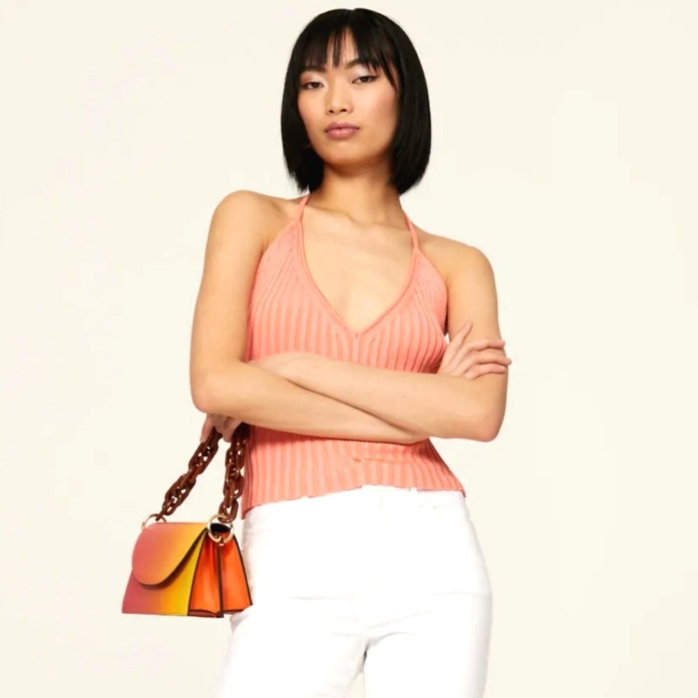 Gauge81 Moura Plunge Coral Orange Halter Top Size S